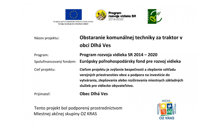 Obstaranie komunálnej techniky za traktor v obci Dlhá Ves